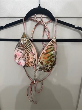 White Fox Boutique Floral leopard print Triangle Bikini Top - Pink, Green, Brown
